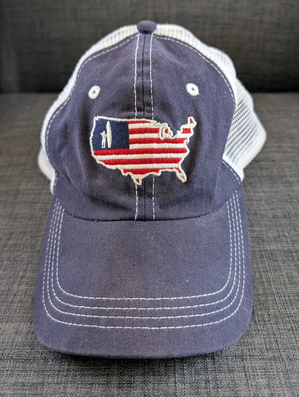 Johnnie-O Navy Trucker Hat with USA Flag Patch